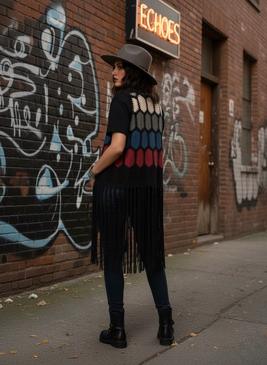 Patchwork Boho Fringe Vest