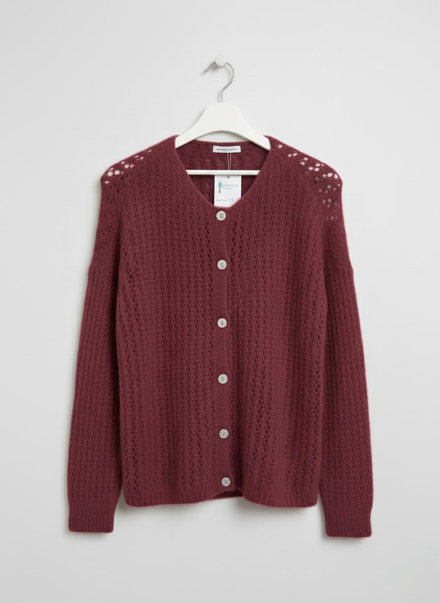 The Cozy Knit V-Neck Wine Cardigan
