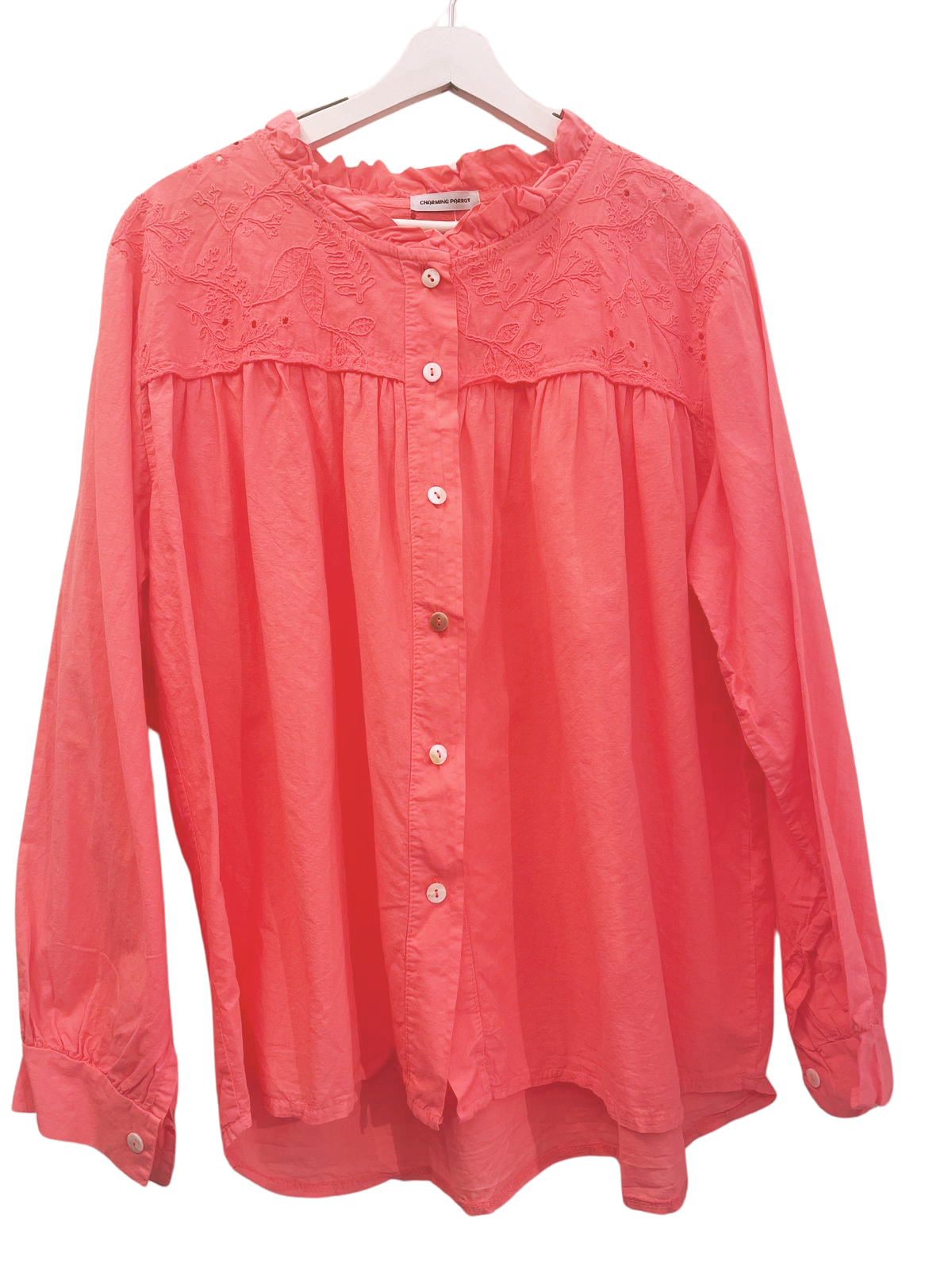 Chelsee Weekender Cotton Button Down Shirt- Coral