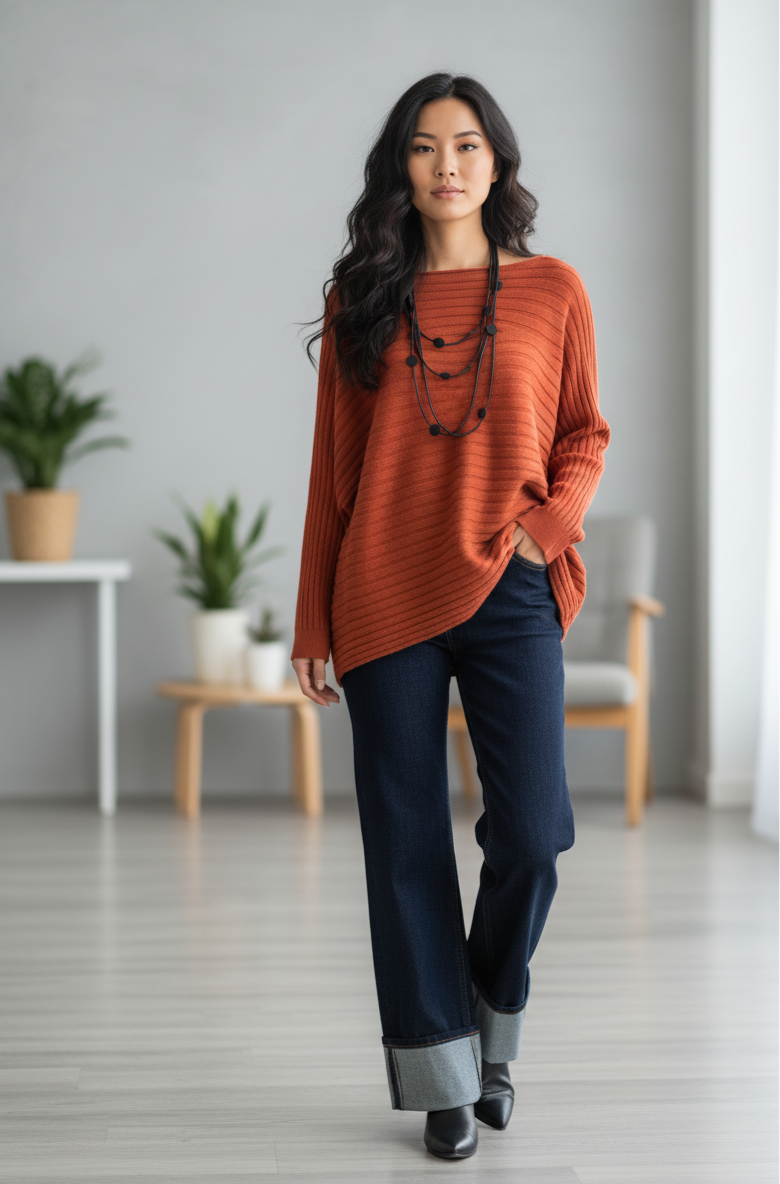 The Autumn Ribbed Rust Knit Sweater