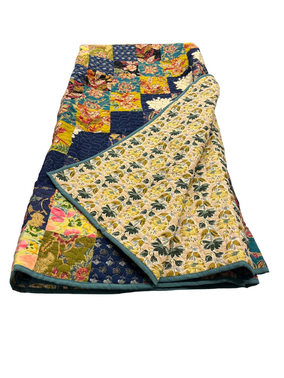 Marigold Floral Patchwork Reversible King Size Cotton Quilts