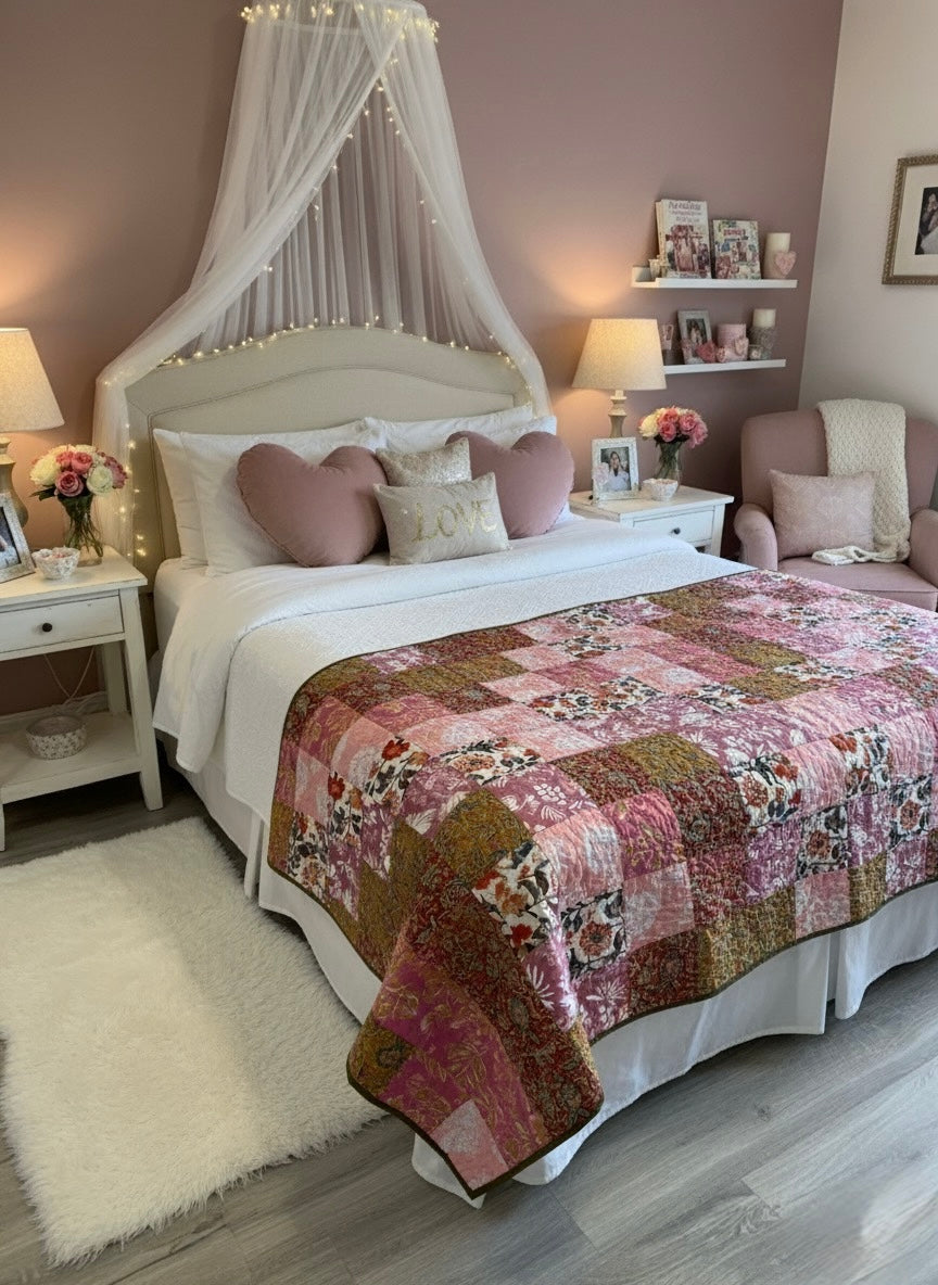 Rose Garden Handmade Patchwork Quilt- Queen