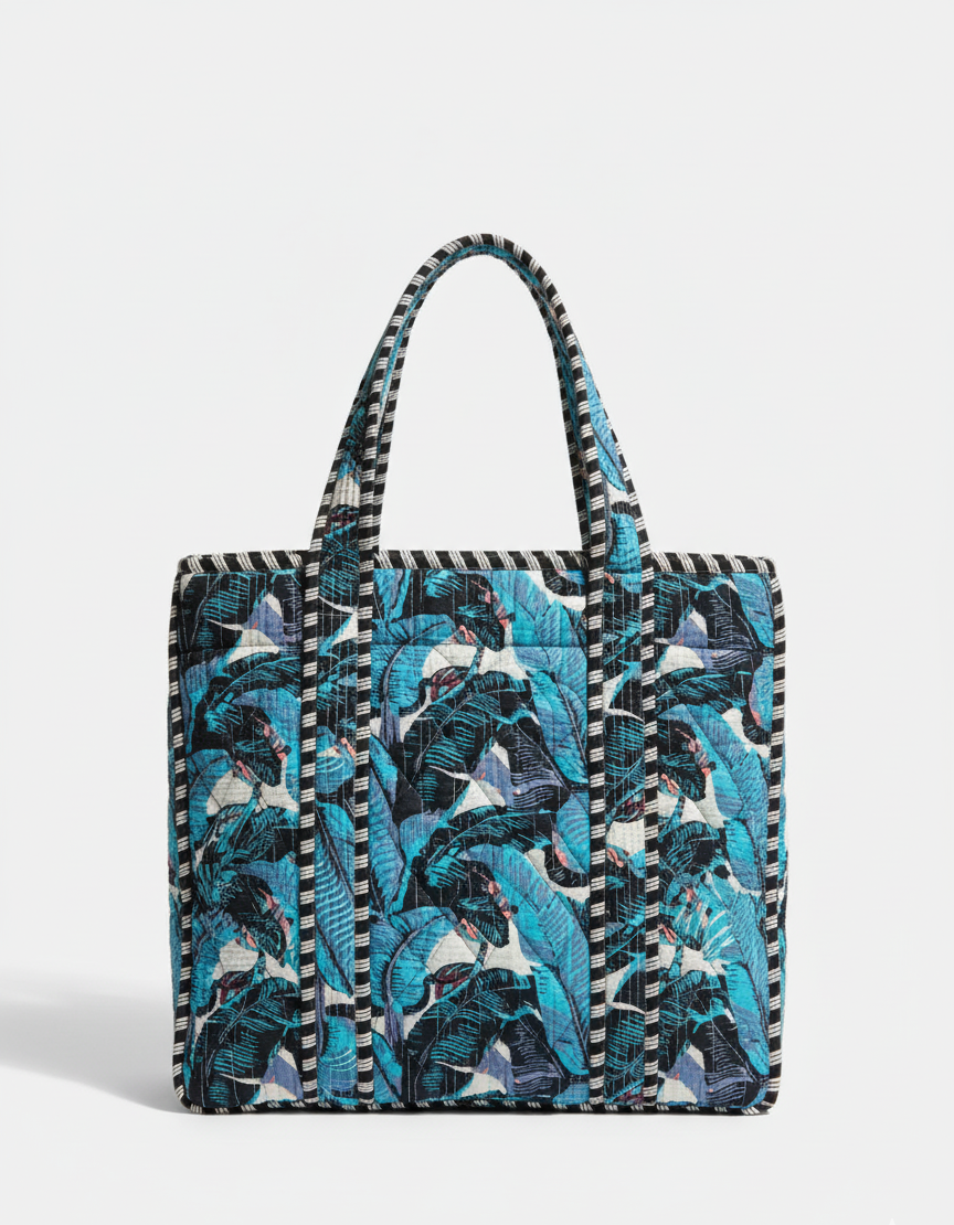 Blue Lotus Tote with Zipper