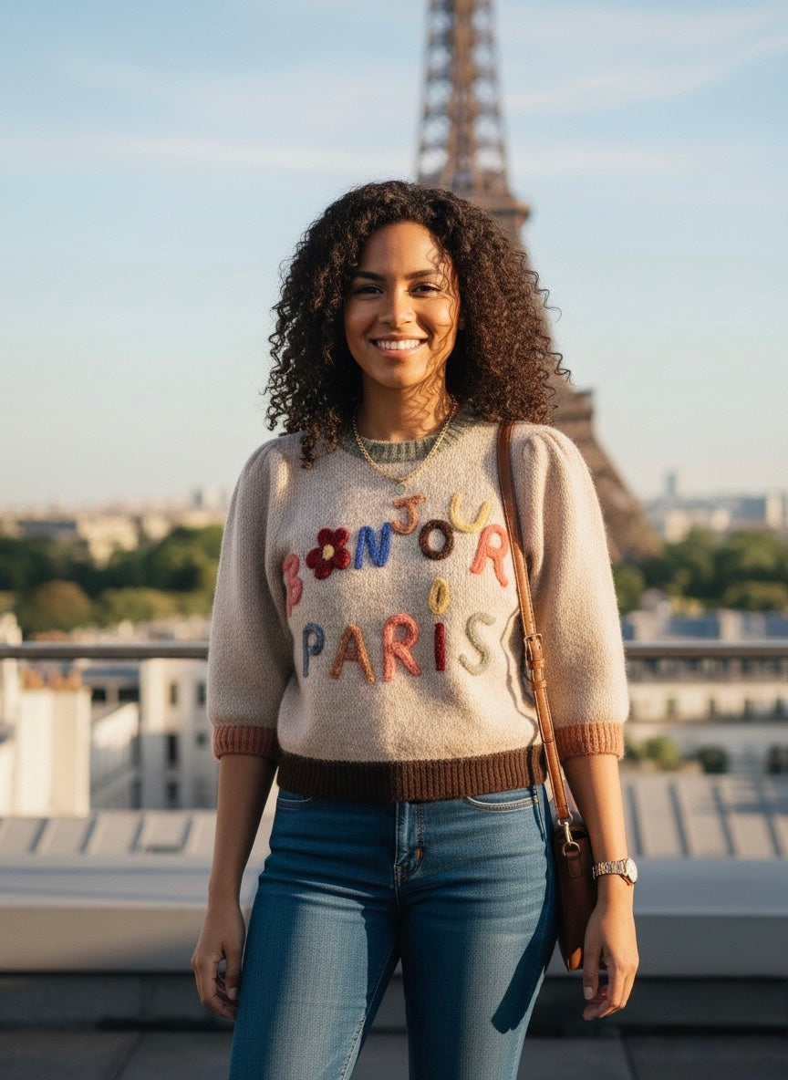 The Bonjour Paris Sweater- Beige