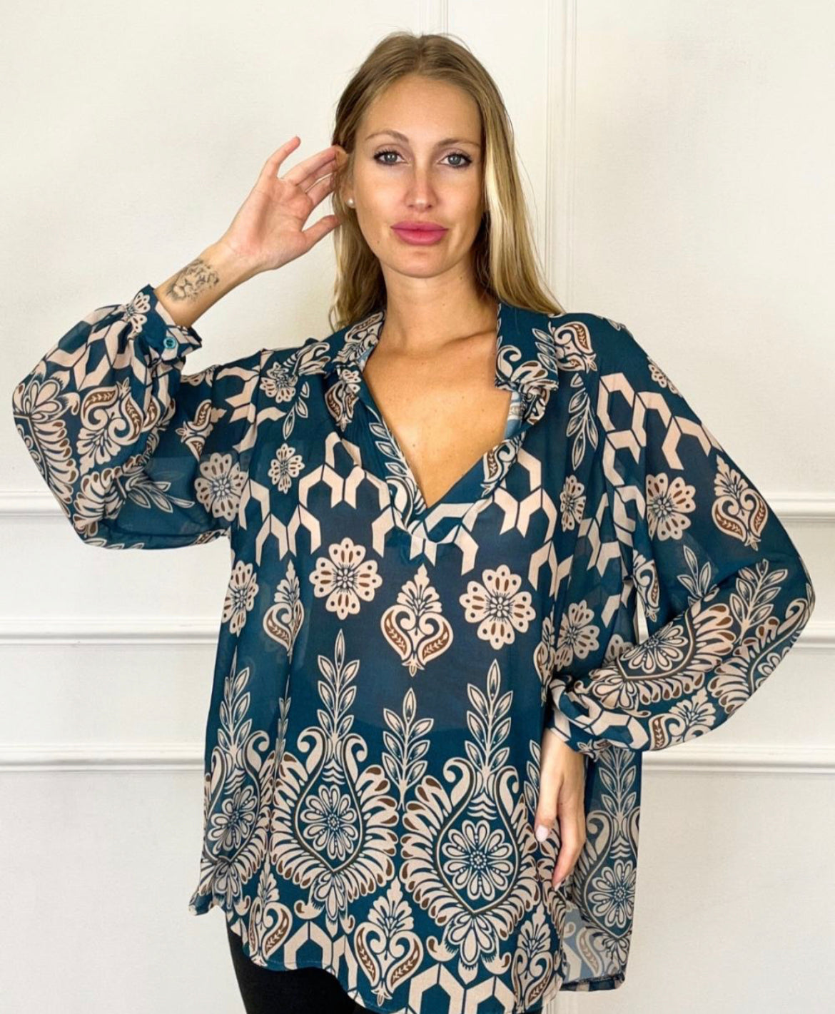 Kyla Printed V-Neck Blouse