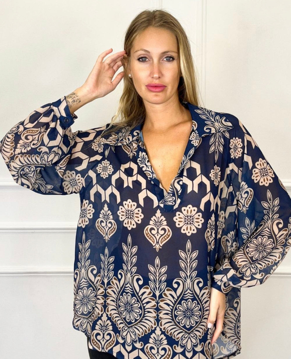 Kyla Printed V-Neck Blouse