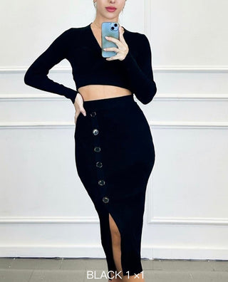Gina 2 piece Knit Skirt Top Set