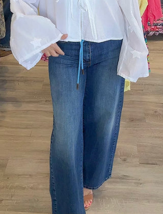 Sofia Wide Leg Denim Jeans-with belt- Made in Italy