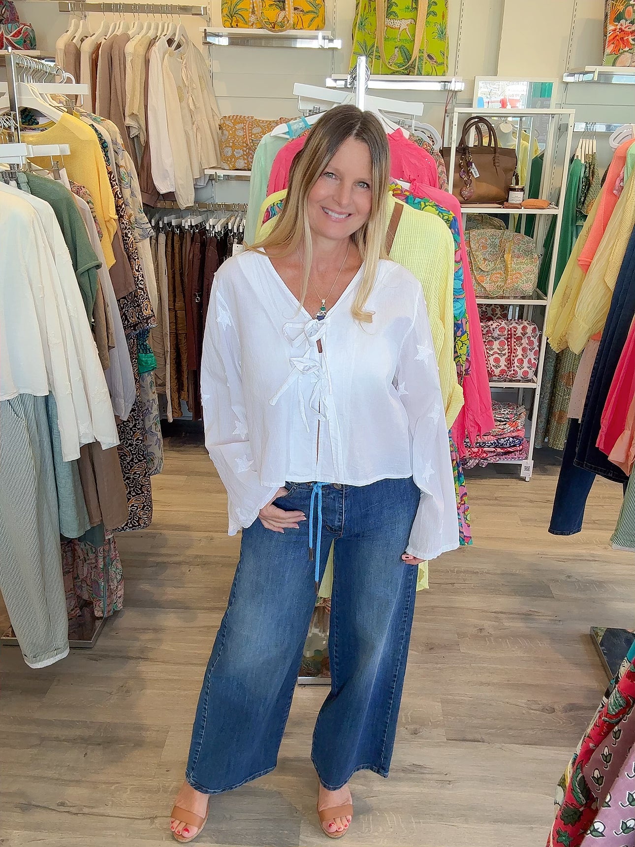 Sofia Wide Leg Denim Jeans-with belt- Made in Italy
