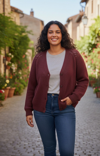 The Cozy Knit V-Neck Wine Cardigan