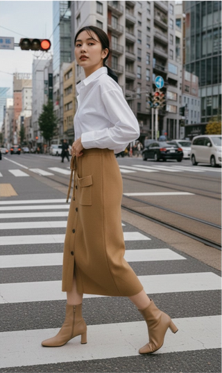 The Autumn Knit Midi Skirt- Tan