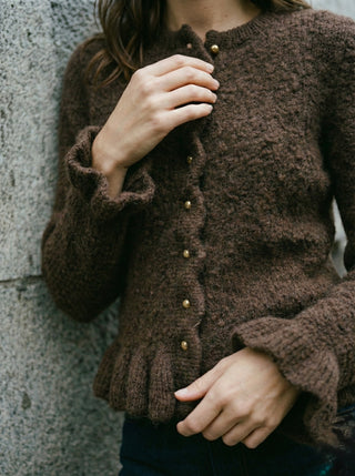The Soft Brown Ruffle Hem Cardigan