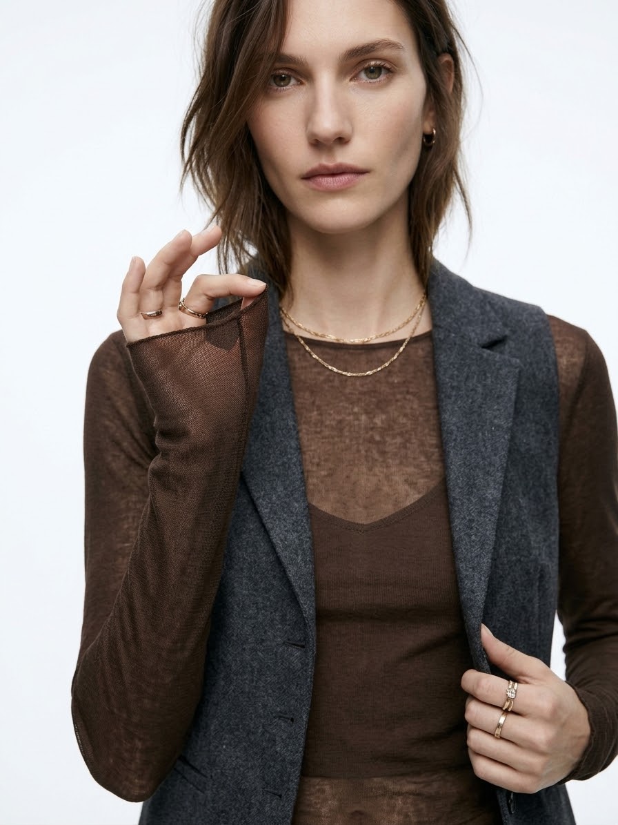 Sheer Layering Top - Dark Brown