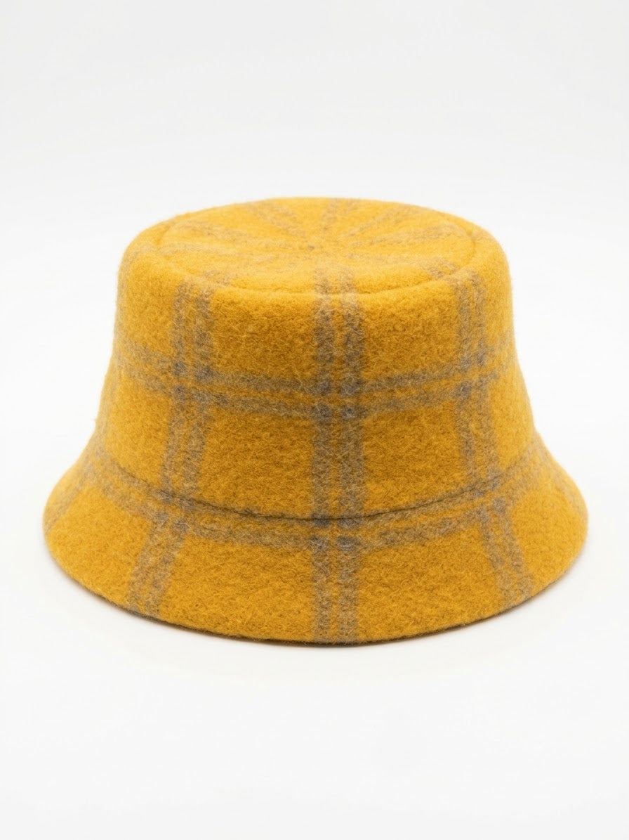 Wool Plaid Bucket Hat - Mustard Yellow