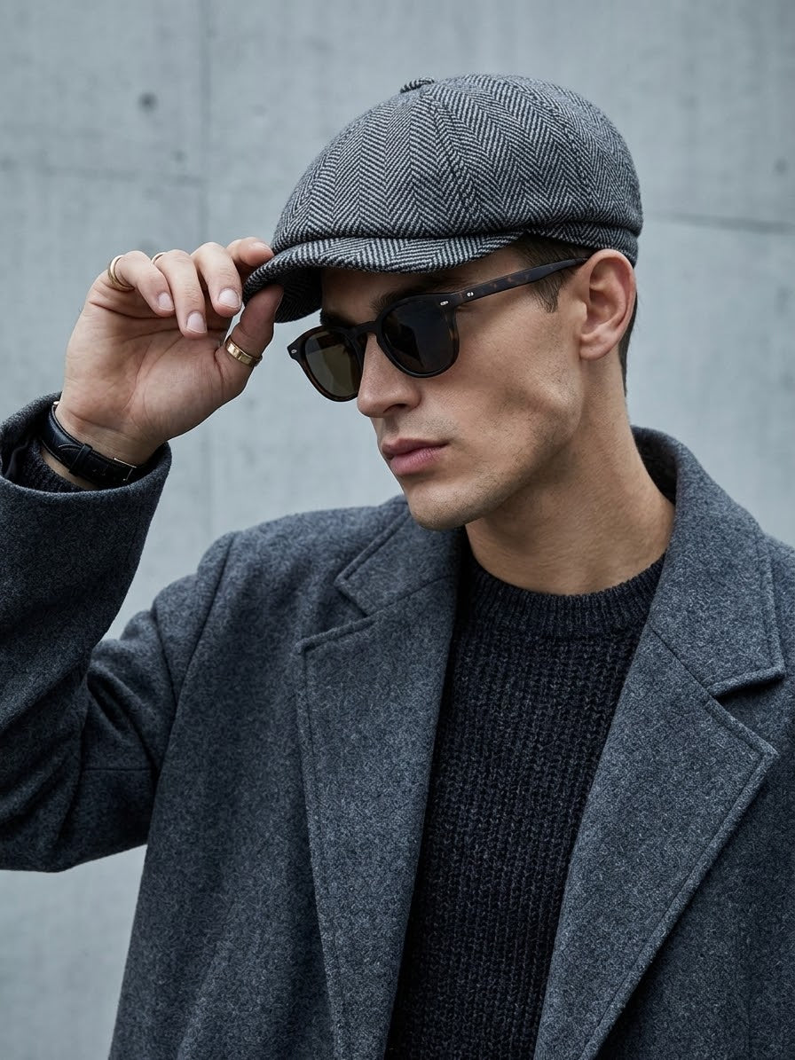 Tweed Herringbone Flat Cap