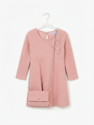 Italian Tweed Knit Dress Set with Matching Bag- Pink