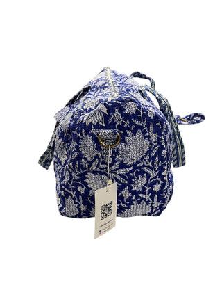 Blue Floral Cotton Quilted Duffle Bag