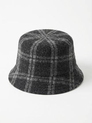 Wool Plaid Bucket Hat- Black
