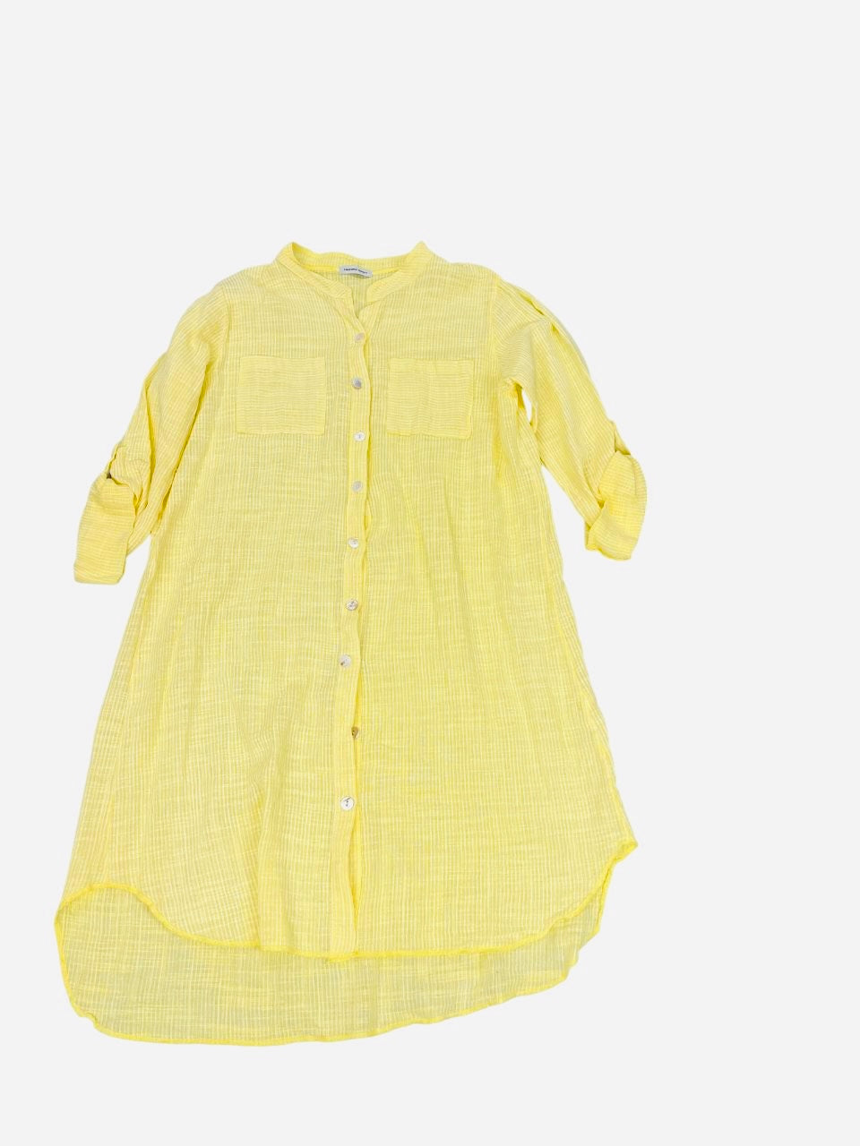 St. Barts Cotton Striped Shirt Dress- Yellow-Made in Italy