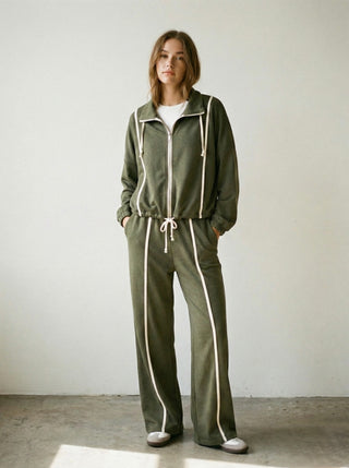 The Milano Contrast-Stripe Pants- Sage Green