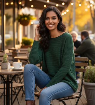 The Autumn Ribbed Green Knit Sweater