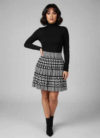 Knitted Geometric Mini Skirt -white