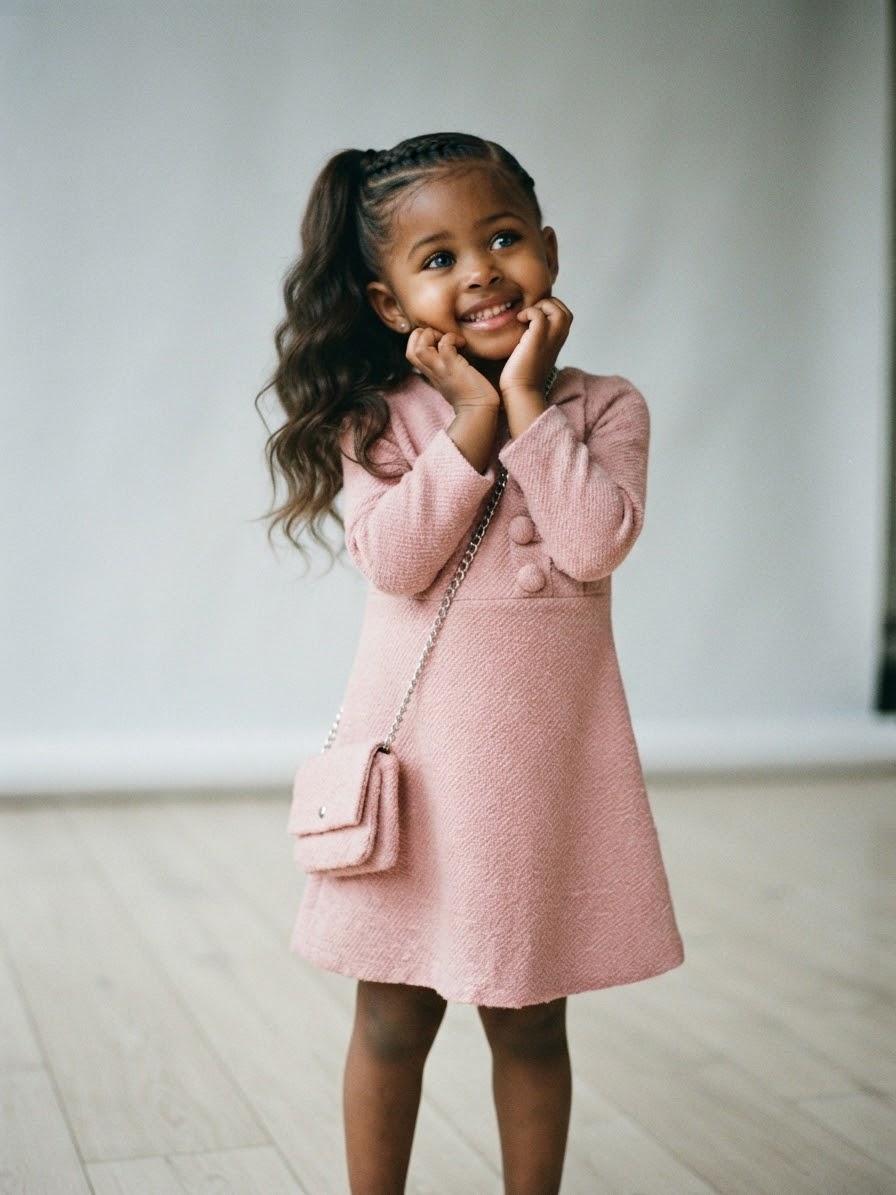 Italian Tweed Knit Dress Set with Matching Bag- Pink