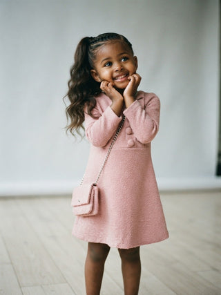 Italian Tweed Knit Dress Set with Matching Bag- Pink