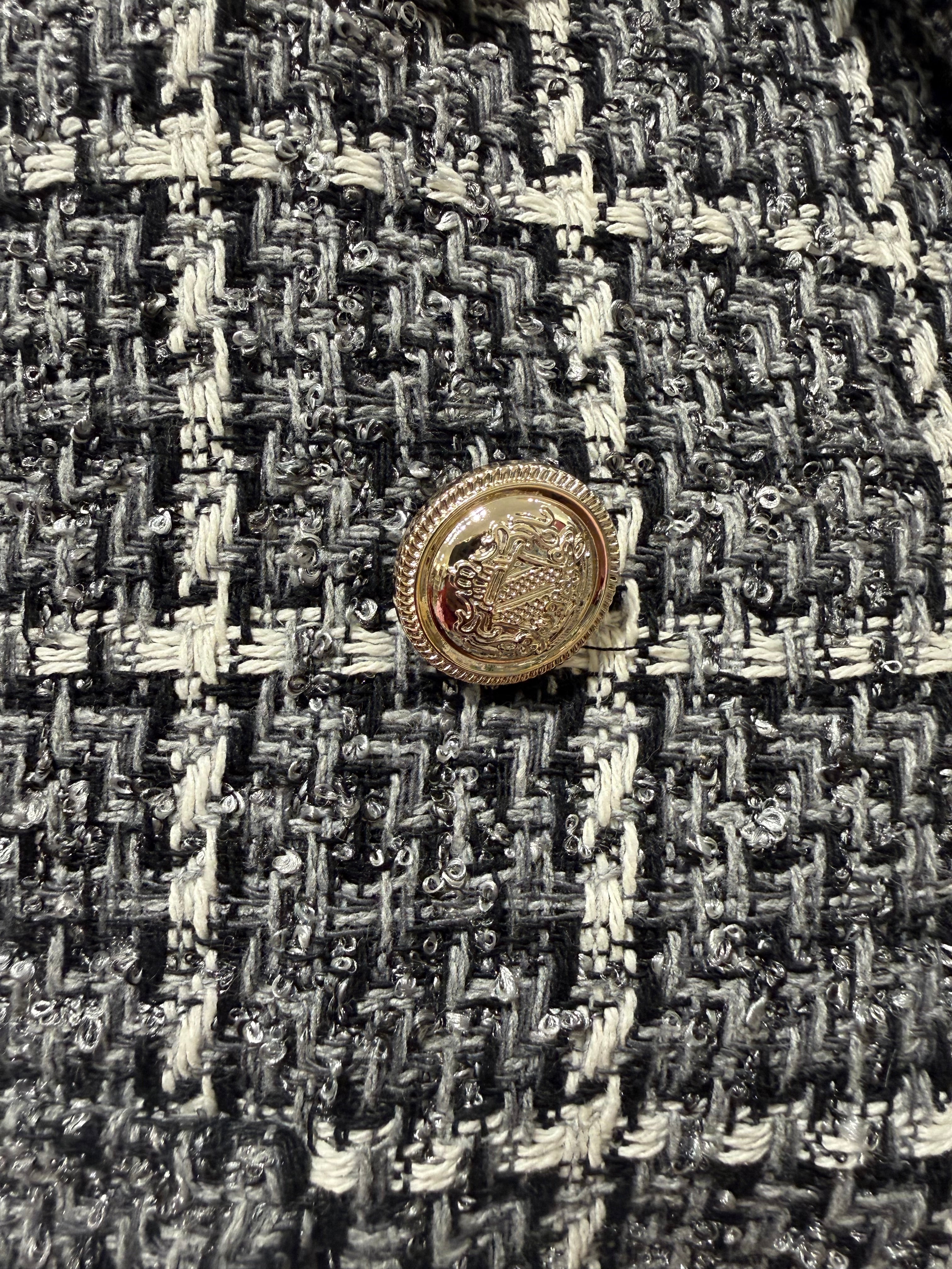 The "Milano" Textured Tweed Double-Breasted Blazer- Black