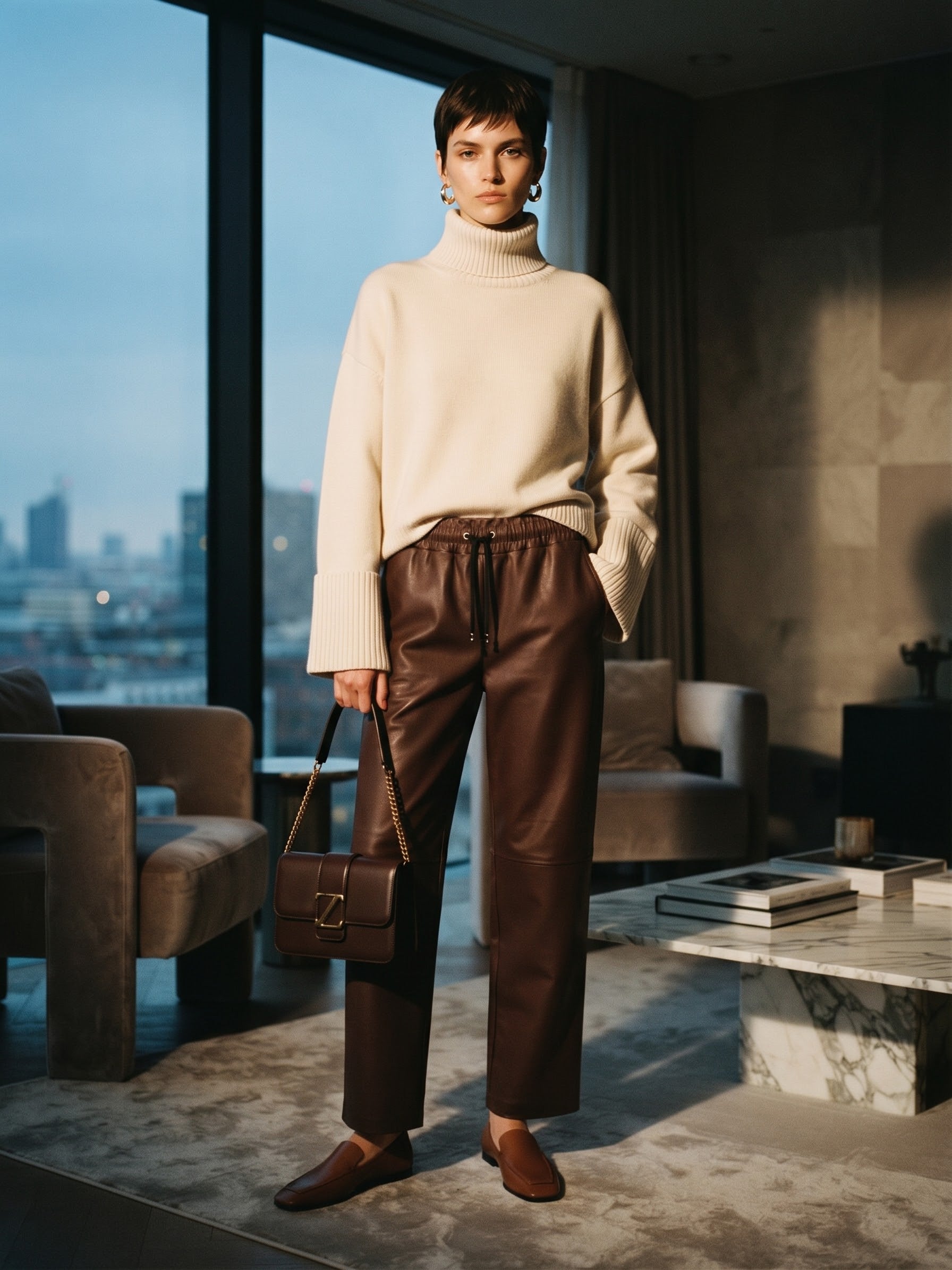 The Moto-Chic Pleather Jogger - Brown