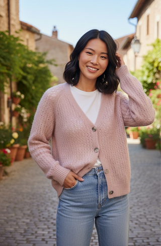 The Cozy Knit V-Neck Light Pink Cardigan