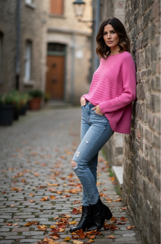 The Autumn Ribbed Pink Knit Sweater