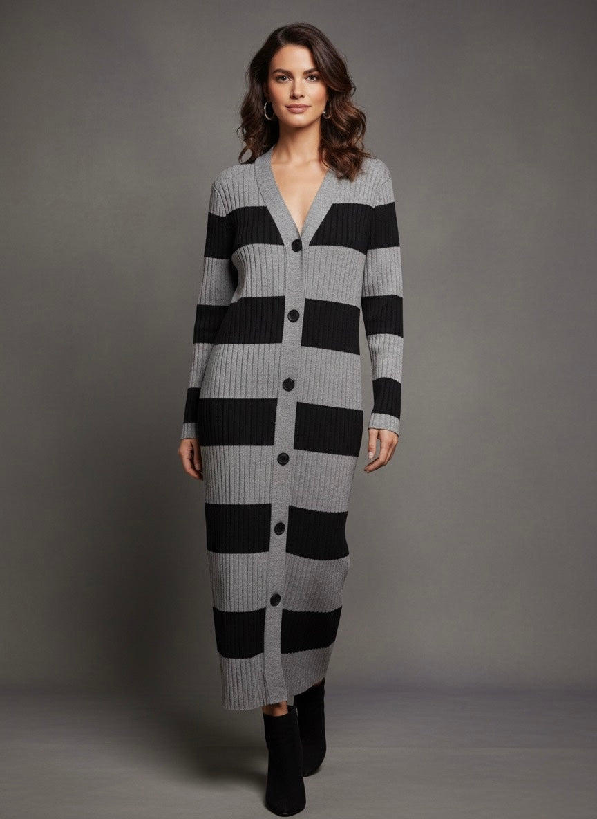 Safari Chic Ribbed Cardigan Dress