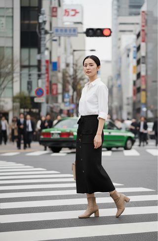 The Autumn Knit Midi Skirt- Black
