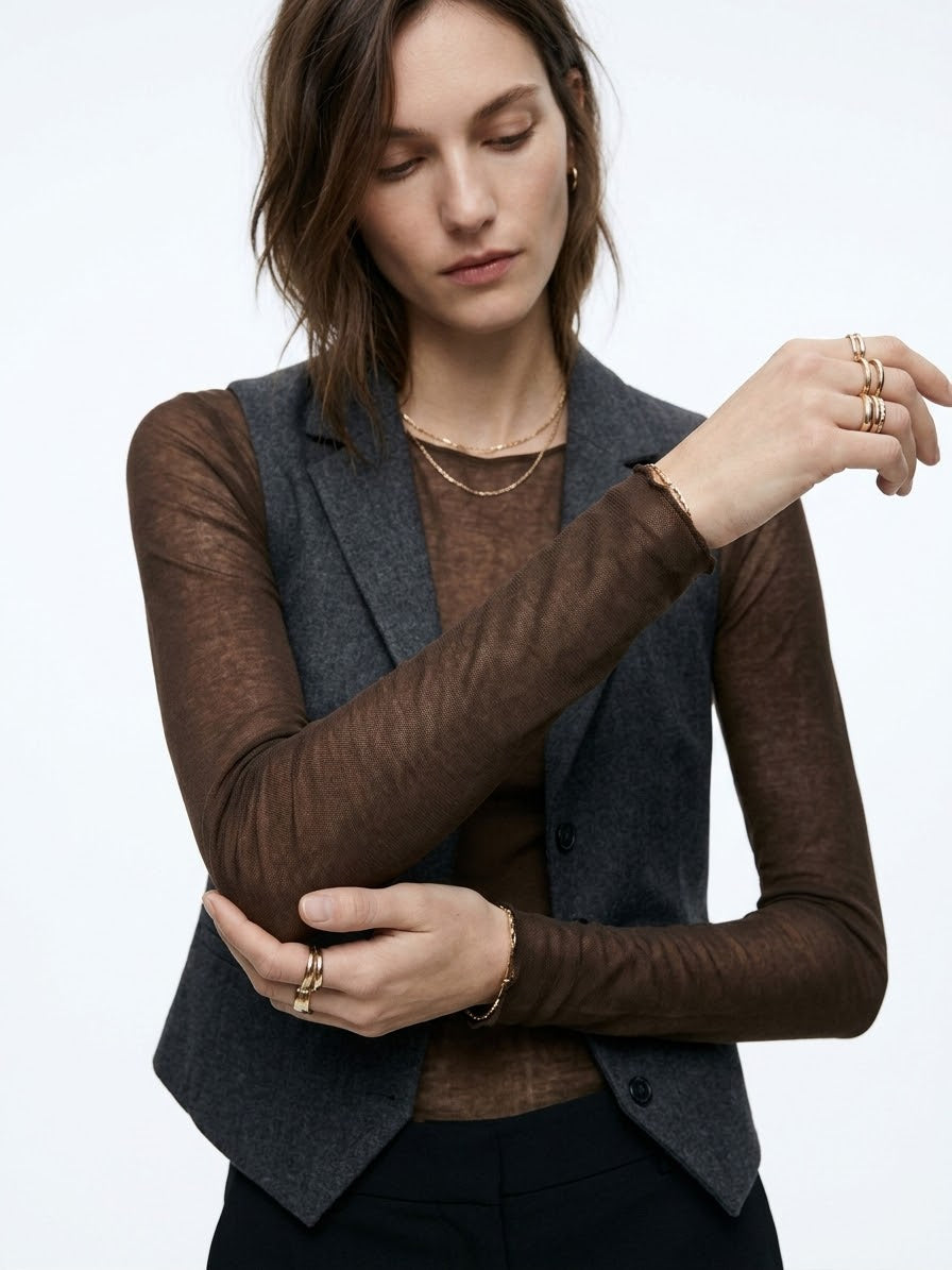 Sheer Layering Top - Dark Brown