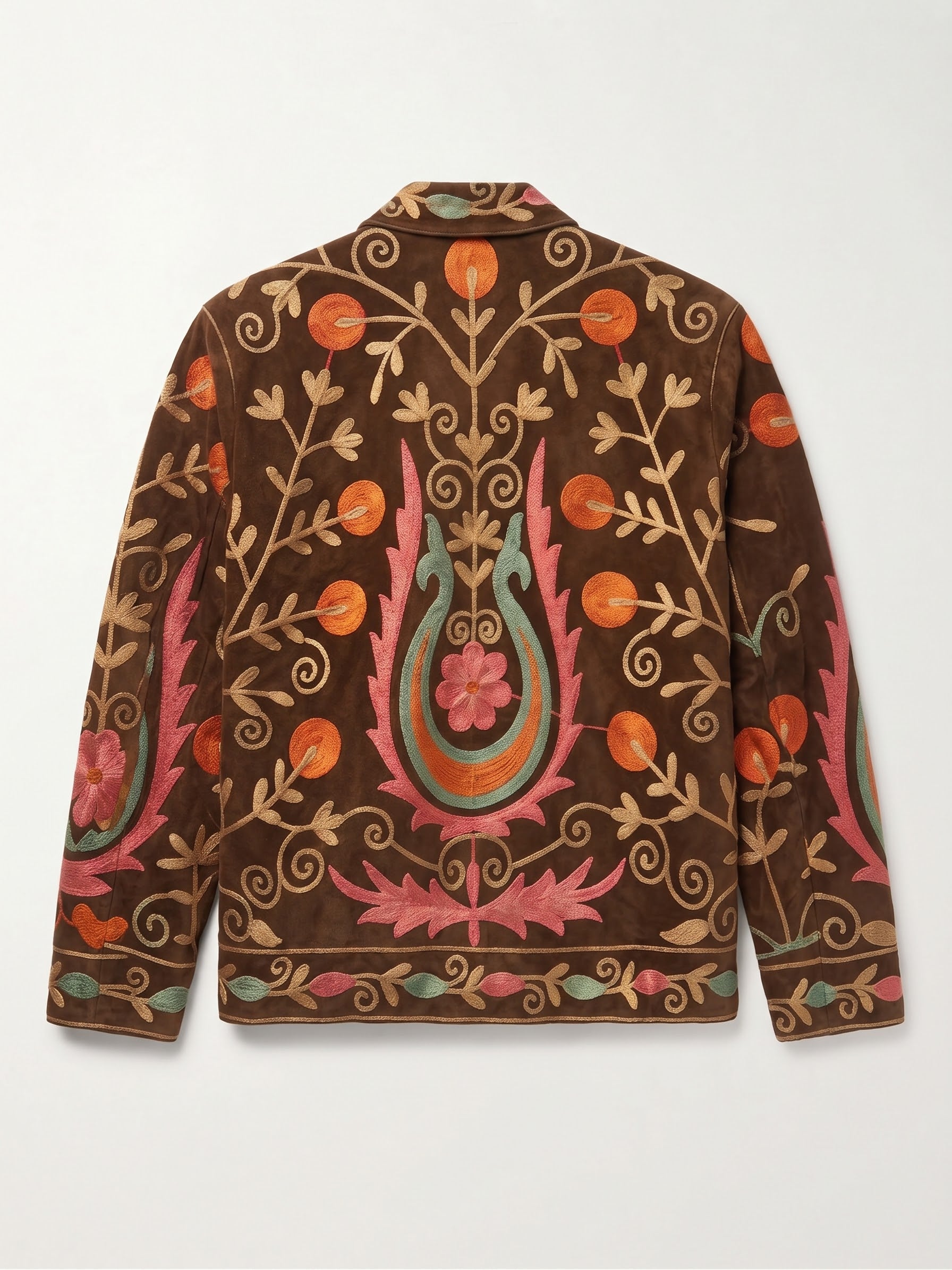 Velvet Embroidered Folk Floral Reversible Jacket with Pockets- Burnt Orange