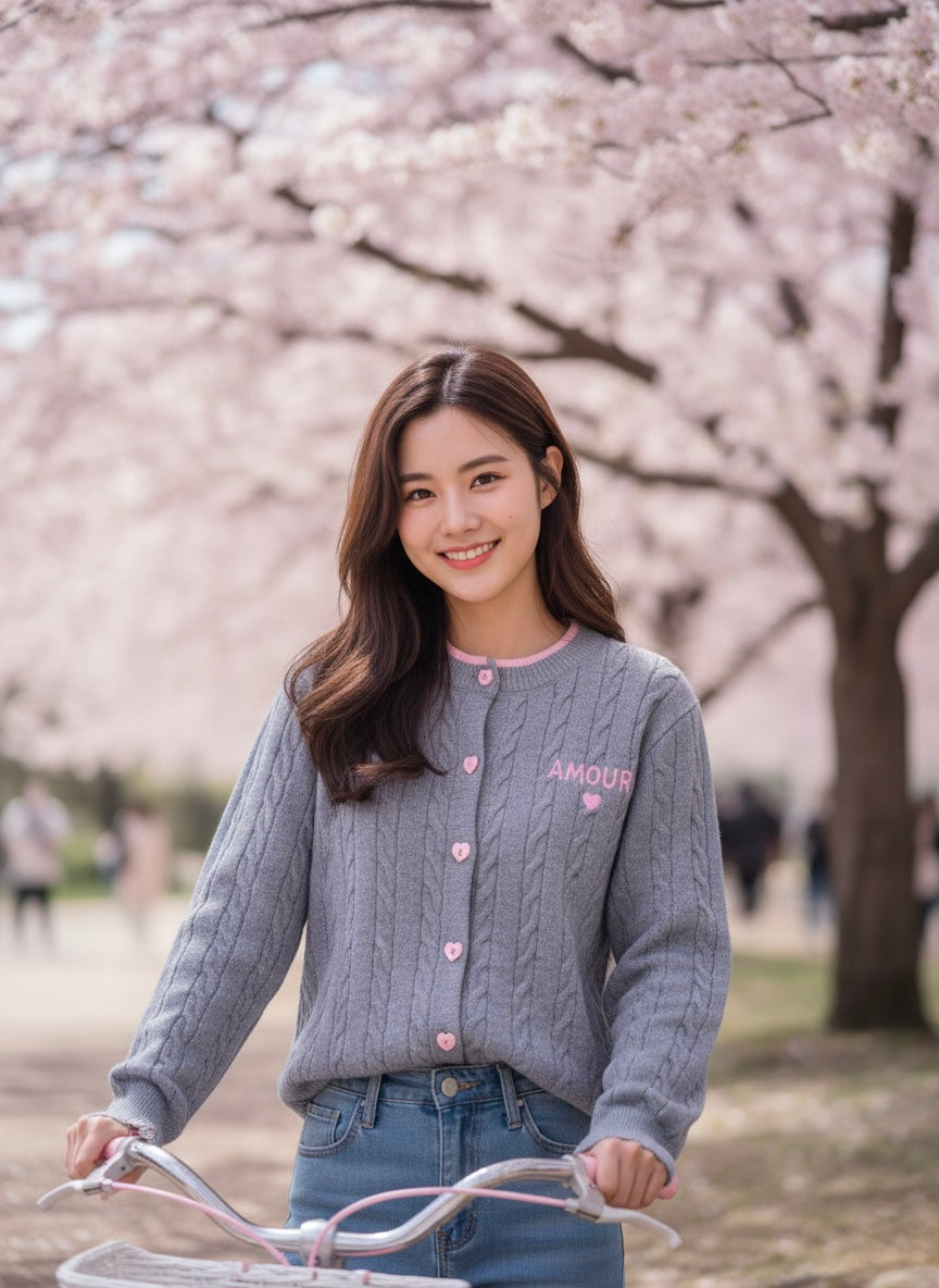 The Amour Cable-Knit Cardigan- Grey