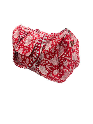 Red floral Quilted Cotton Duffle Bag