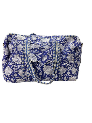 Blue Floral Cotton Quilted Duffle Bag