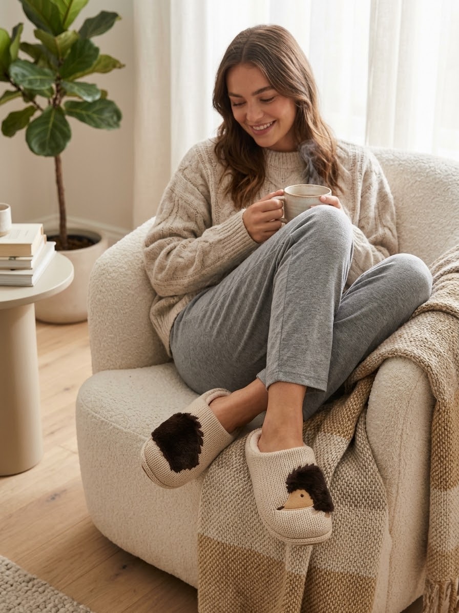 Cozy Hedgehog Chunky Knit Slippers