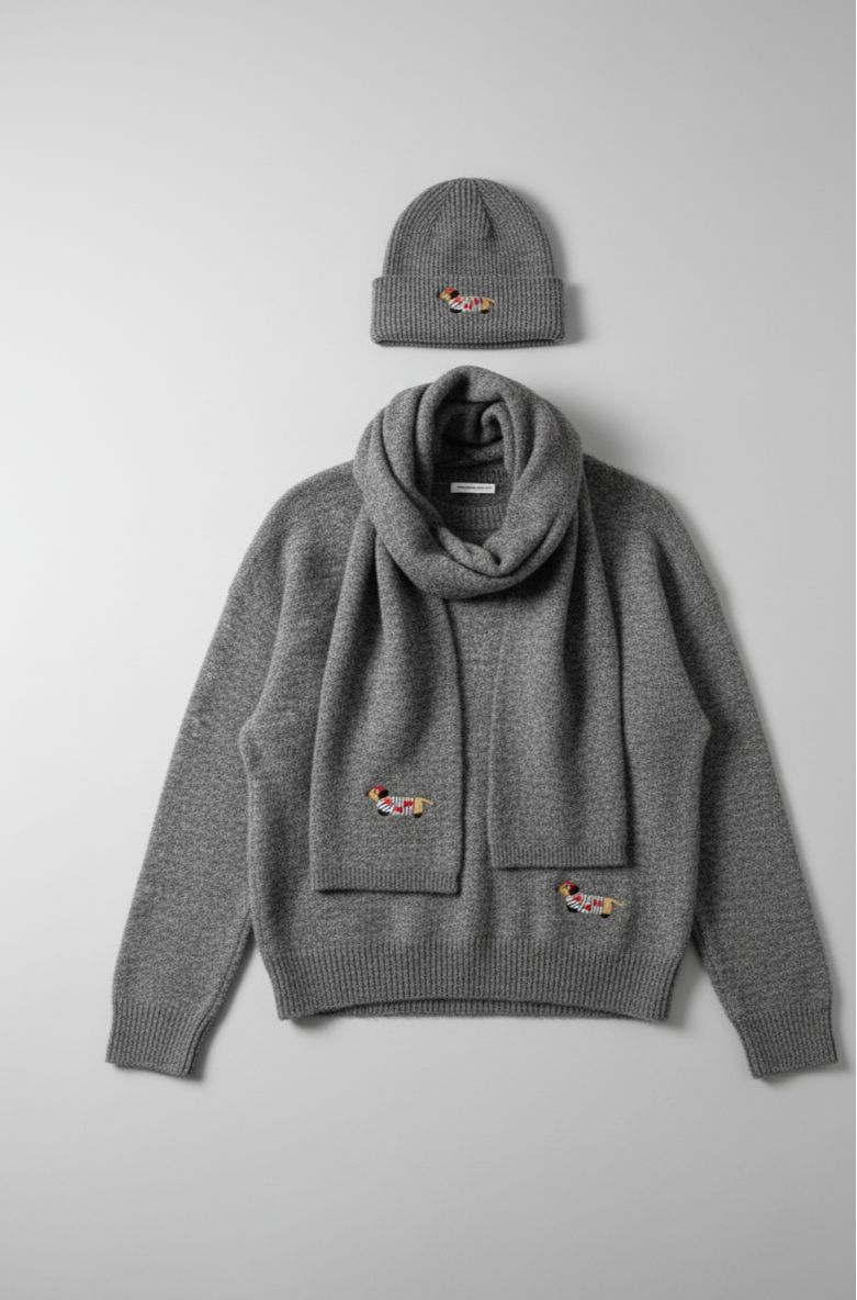 The Dachshund Sweater, Scarf & Beanie Set