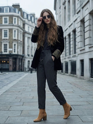 The Italian Pinstripe Drawstring Pull-On Pant- Black