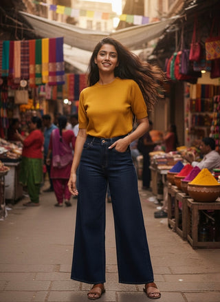 Wide-Leg Denim Culottes
