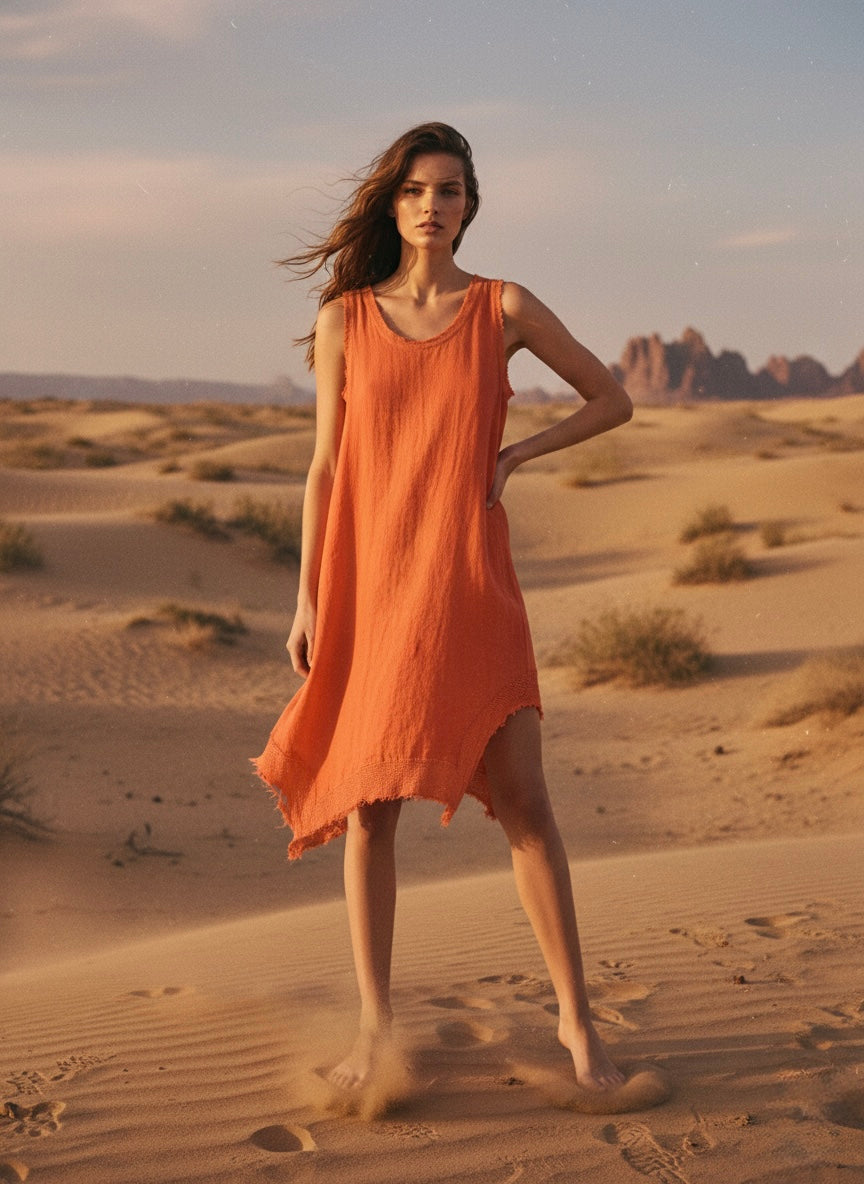 Sunset Coral Linen Tunic Dress