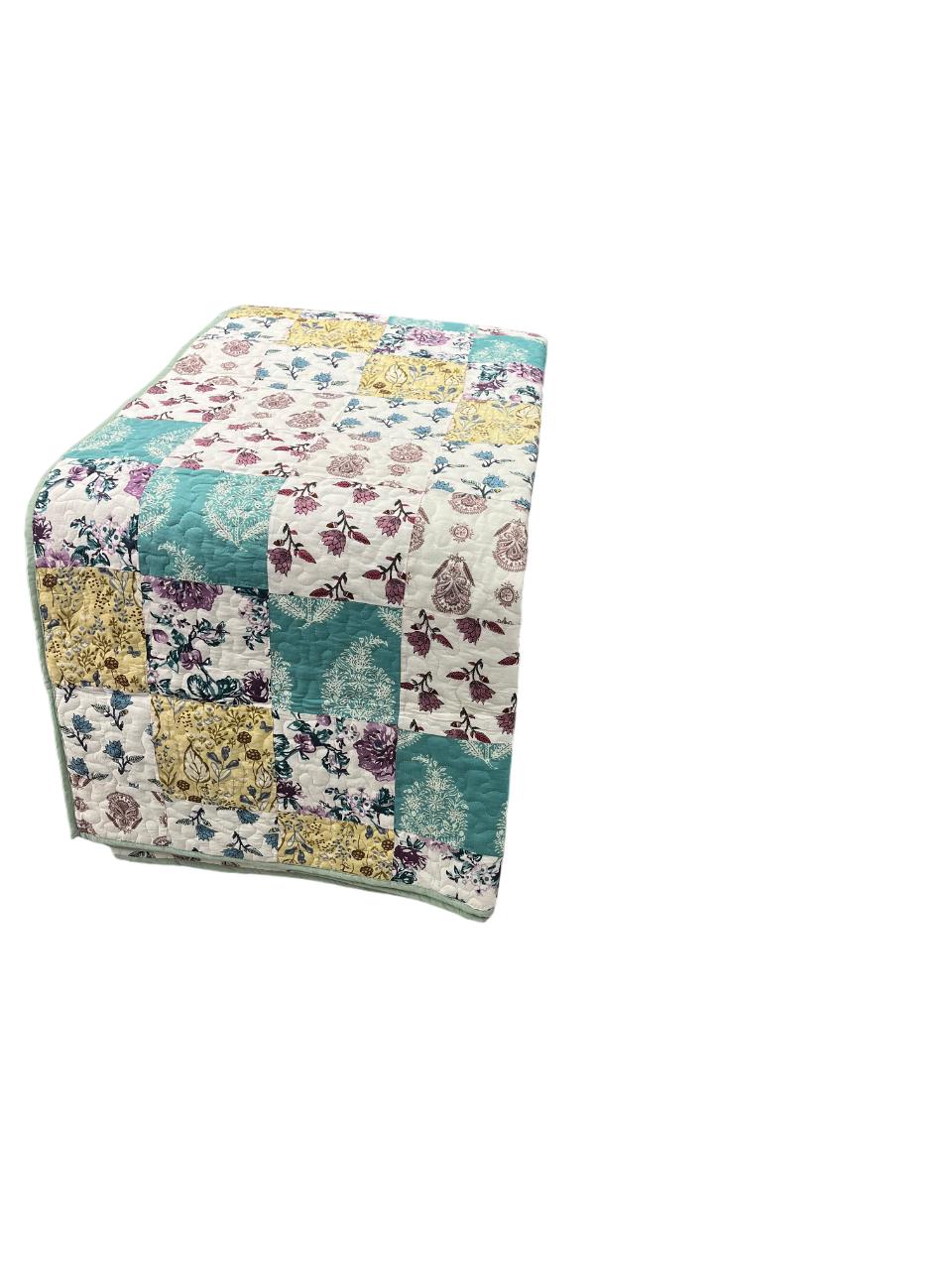 Vintage Floral Patchwork & Botanical Print: Reversible Cotton Queen Size Quilt