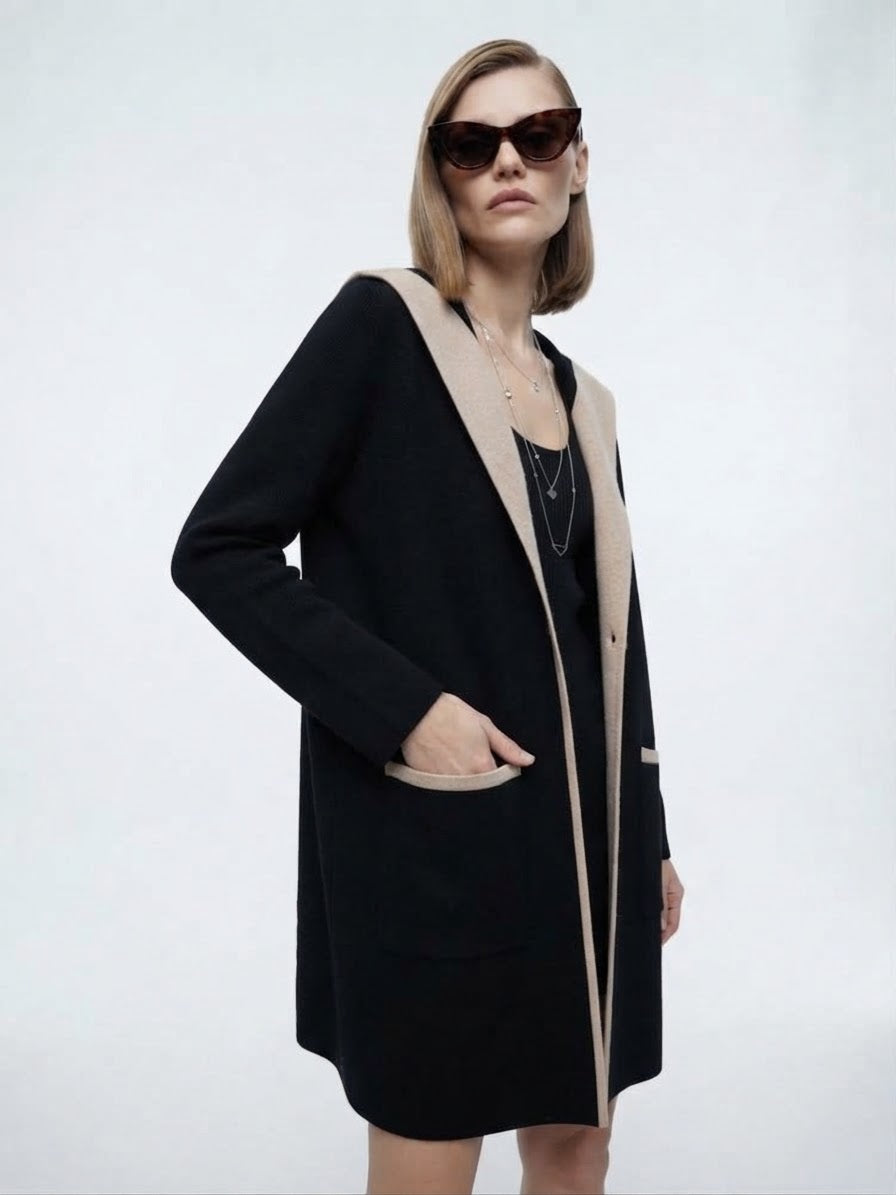 Two-Tone Hooded Cardigan