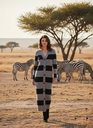 Safari Chic Ribbed Cardigan Dress