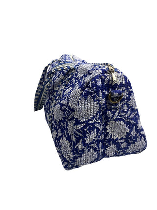 Blue Floral Cotton Quilted Duffle Bag