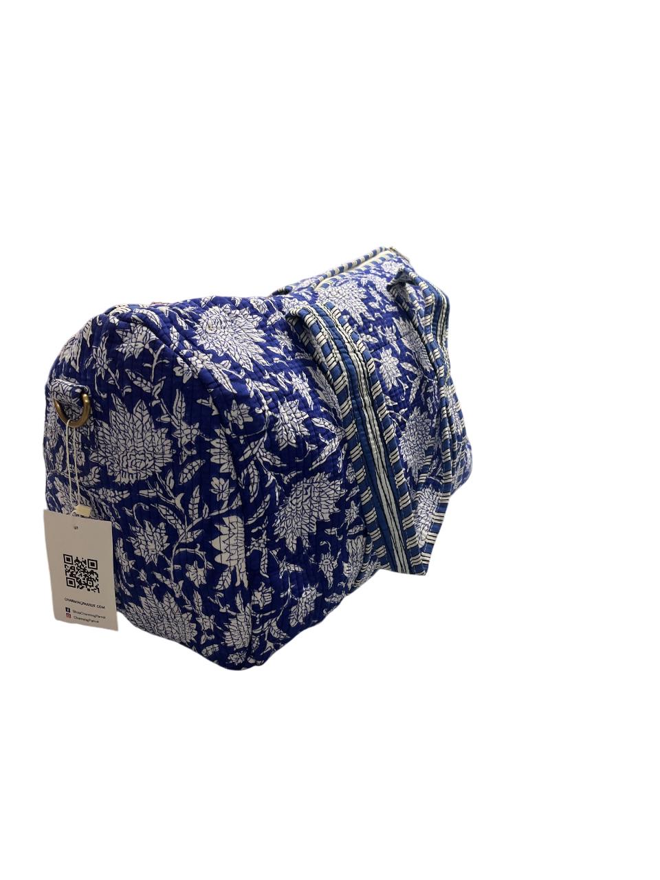 Blue Floral Cotton Quilted Duffle Bag