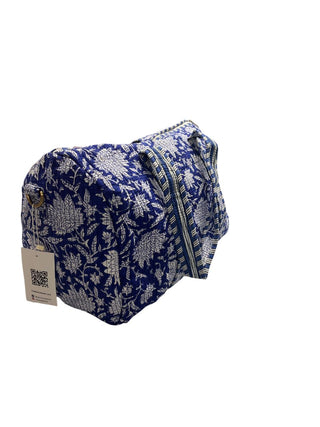 Blue Floral Cotton Quilted Duffle Bag